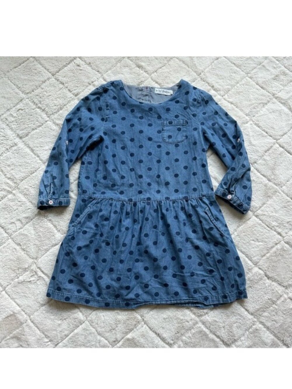 Mini Boden | Girl's Chambray Polka Dot Tunic | Size 11-12Y